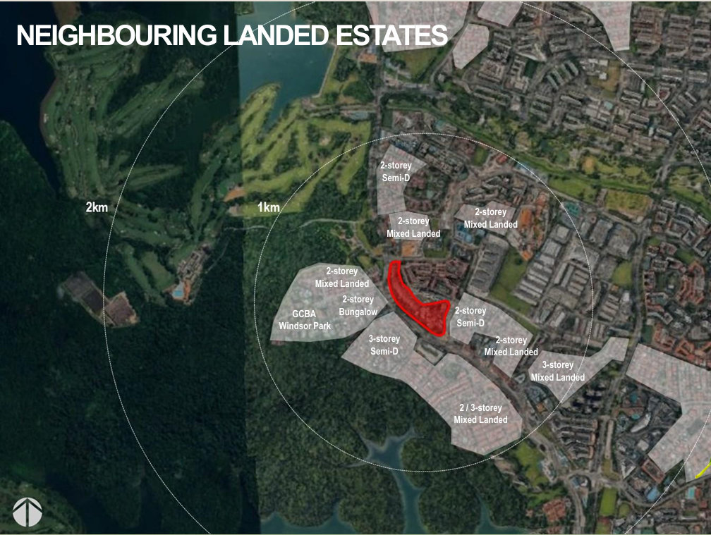 Map showing neighbouring low-rise landed estates to the south of Thomson Reserve