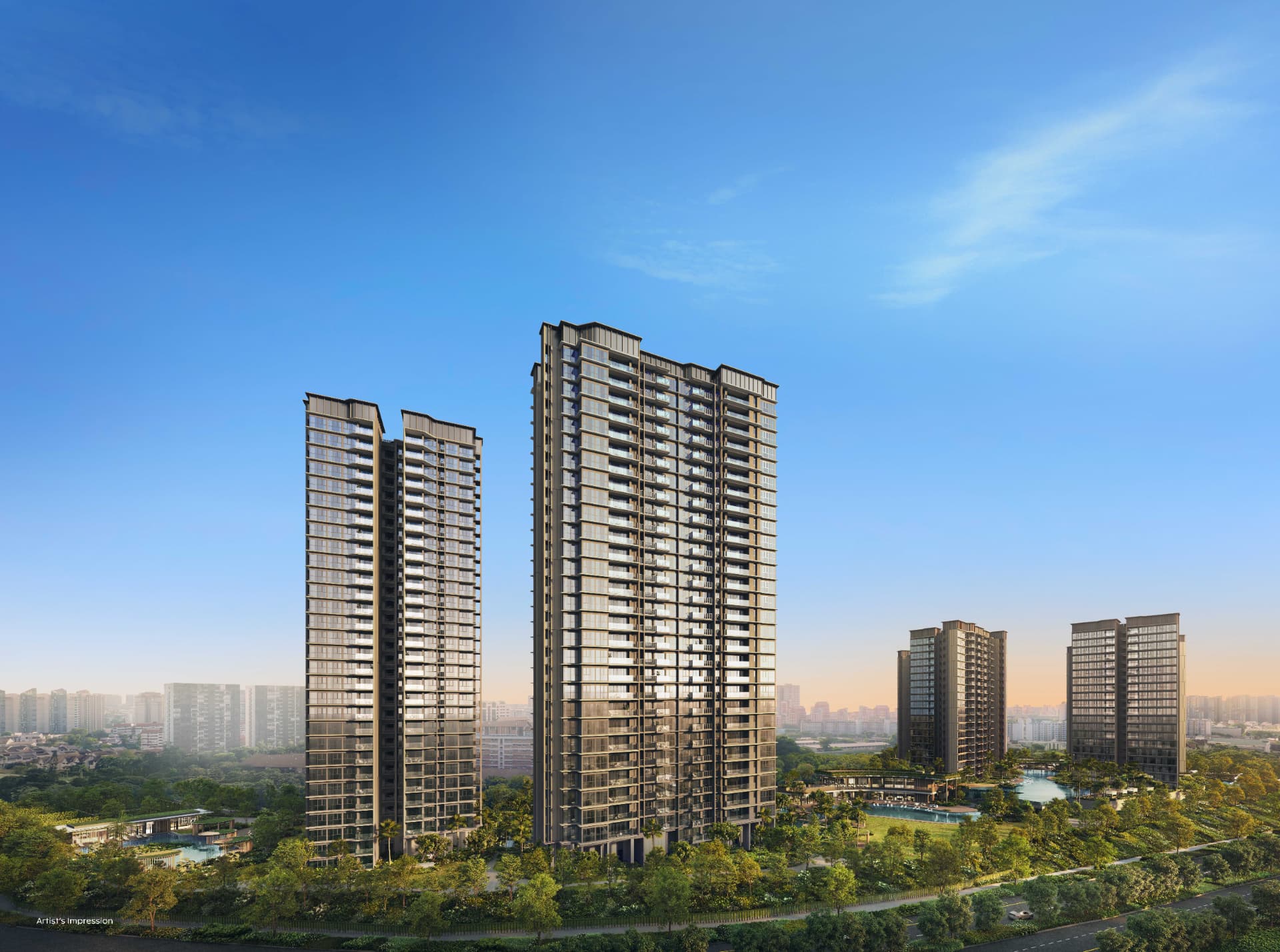 Artist's impression of Thomson Reserve towers amid lush landscaping